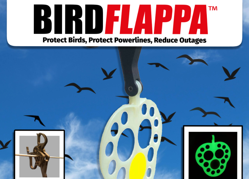 BIRDFLAPPA bird flight diverter for improving power line visibility and reducing bird collisions